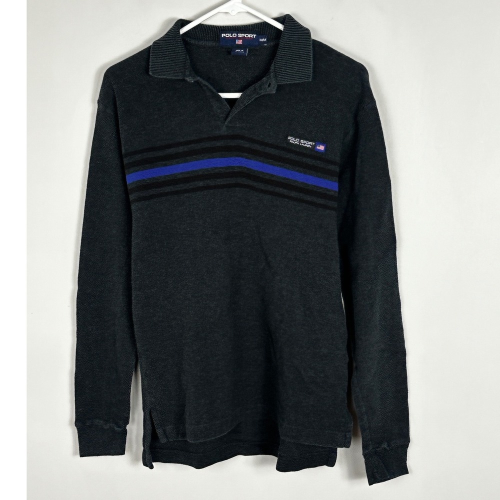Polo Sport Ralph Lauren Polo Long Sleeve Knit Sweater Grey Blue Mens Size Medium